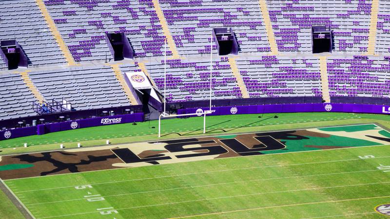 LSU Tiger Stadium goes camouflage for homecoming game against the Army Black Knights.