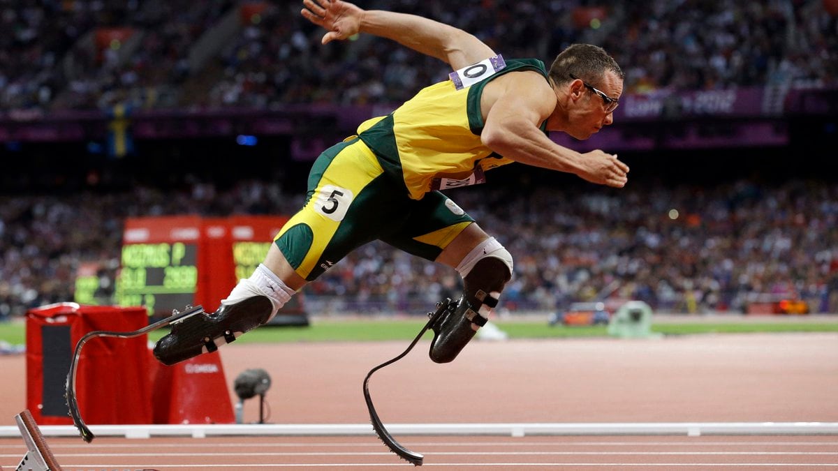 FILE - In this Sunday, Aug. 5, 2012 file photo South Africa's Oscar Pistorius starts in the...