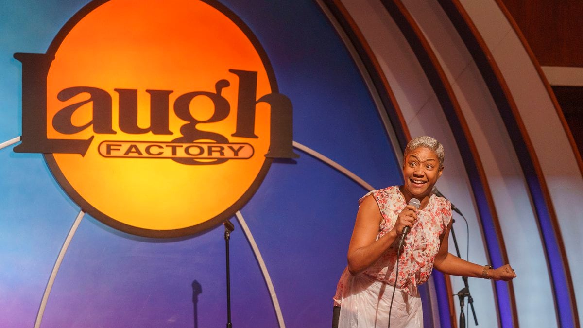 Stand-up comedian and actress Tiffany Haddish entertains guests at Laugh Factory Hollywood,...